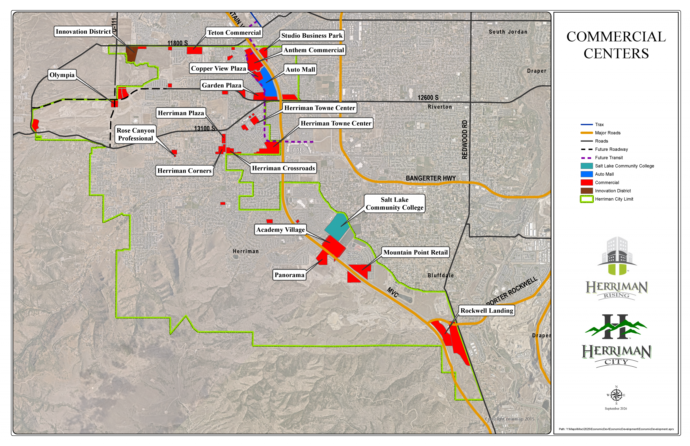 Map showing commercial business centers across Herriman